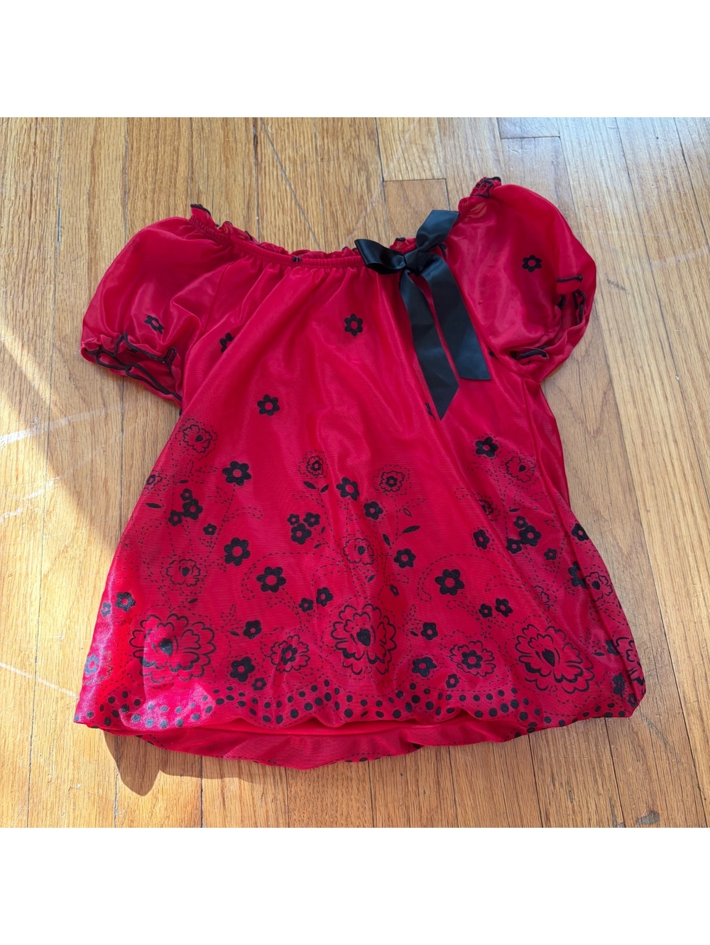 Vintage Y2K off the shoulder floral babydoll lady bug ruffle red top with bow